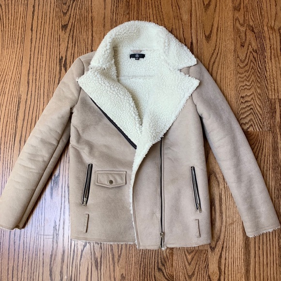 Missguided Jackets & Blazers - Missguided Nude Shearling Lined Jacket